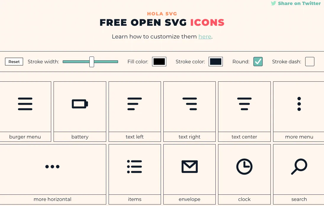 Screenshot of the HOLA SVG website